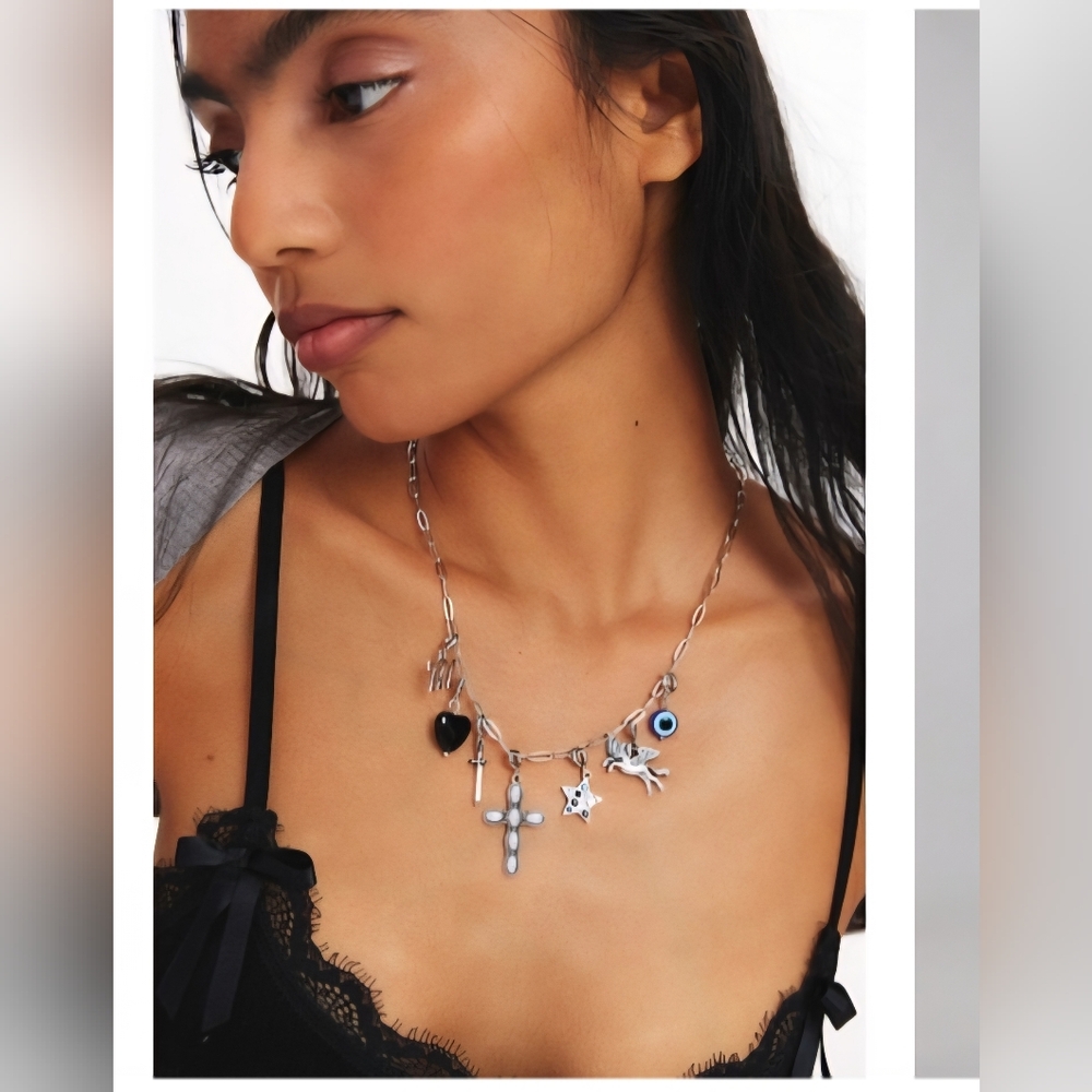 Urban Outfitters - Silver tone Add a Charm Necklace Set with 7 charms NWT
